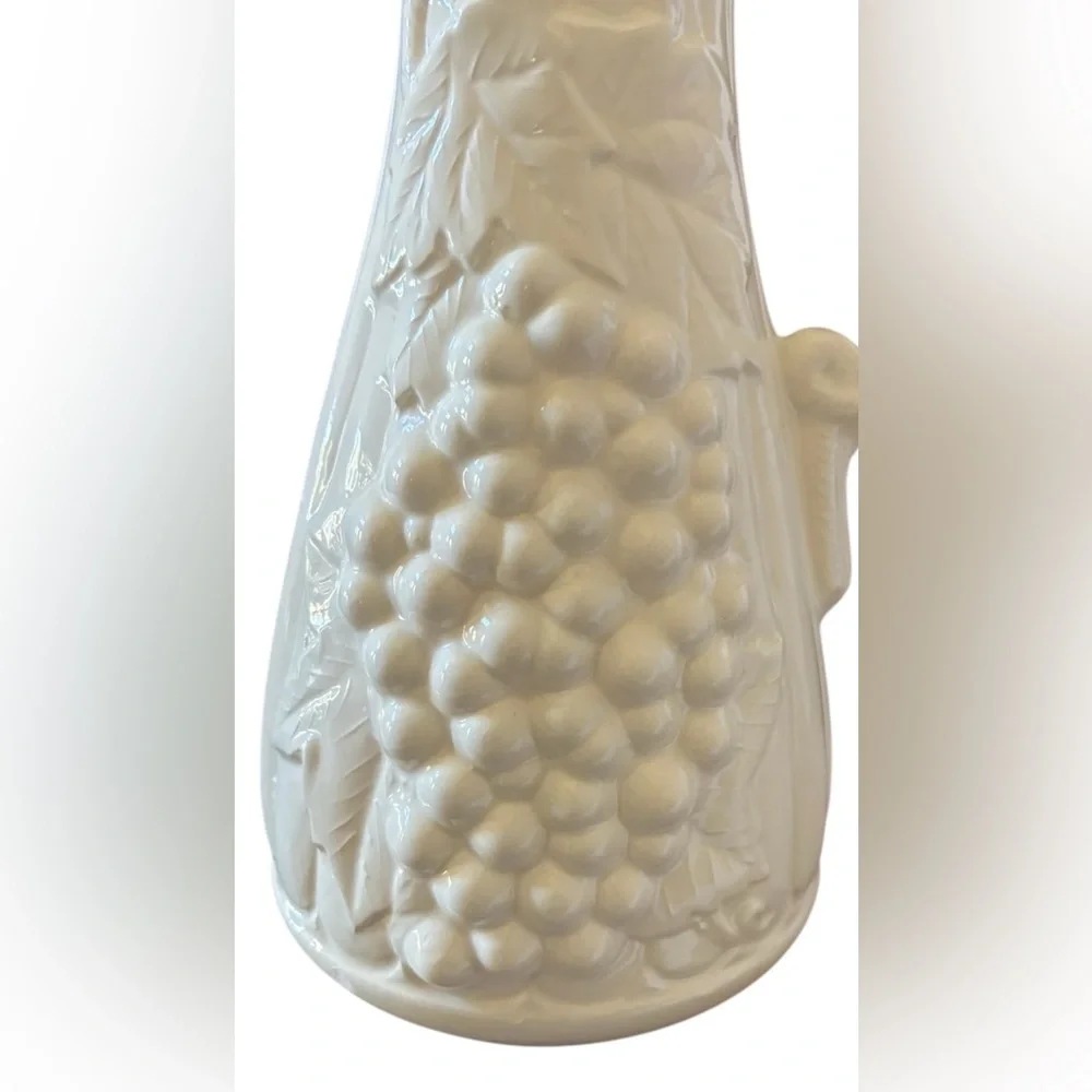 Vintage large porcelain pitcher white grapes embossed